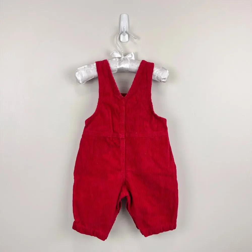 Vintage OshKosh B'gosh Red Corduroy Applique Whale Overalls 3-6 Months